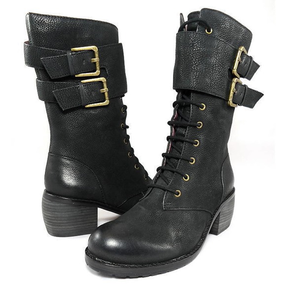 NIB$298 LUXURY REBEL LADY DEE LACE-UP BUCKLED CUFF MOTO BELTED CAFF BOOTS 6.5/7 - Picture 2 of 6